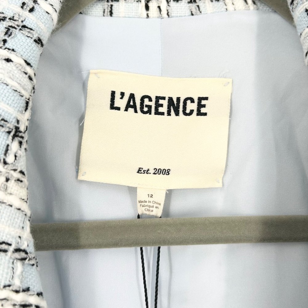NWT L’Agence Kenzie Double Breasted Plaid Blazer in Light Blue Tweed - Picture 7 of 11